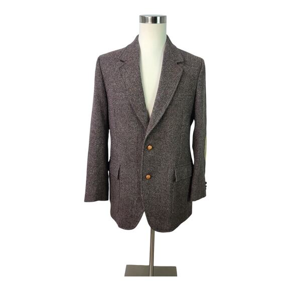 Pendleton Brown Taupe Tweed Vintage Lined Elbow Patch Blazer Jacket Coat 44 L - Picture 1 of 4